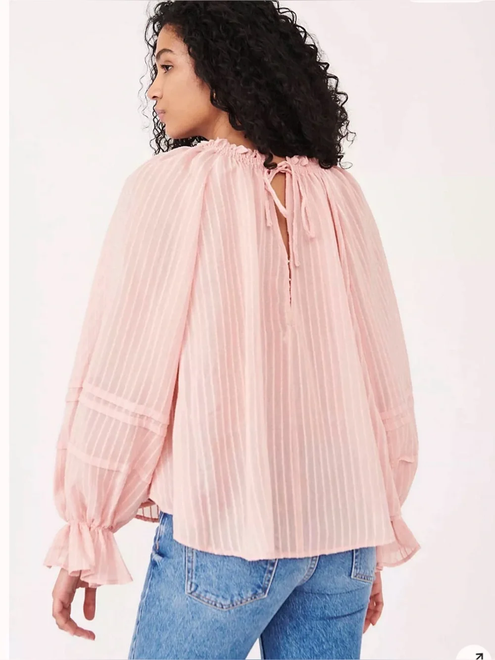 Free People Women's Pink Peasant Blouse with Ruffled Sleeves